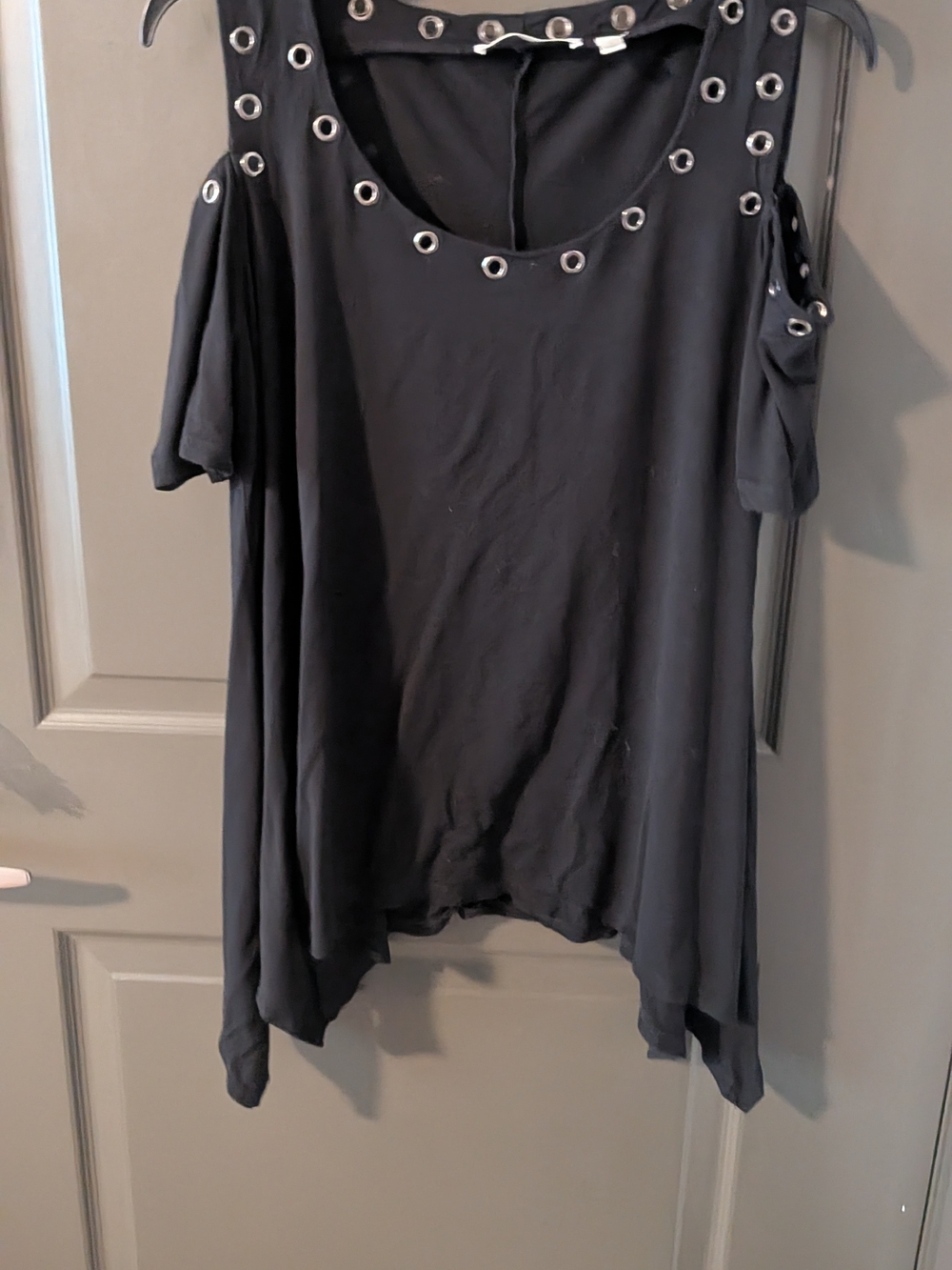 Cyrus Black Cold-Shoulder Tunic with Eyelet Trim